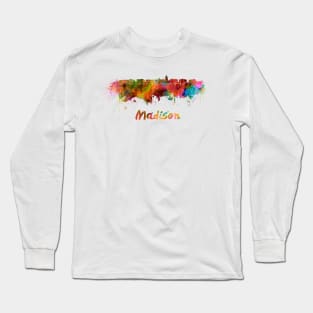 Madison skyline in watercolor Long Sleeve T-Shirt